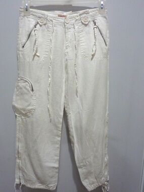 VTG LUCKY 8 LINEN Cargo Pants Women's SIZE S  White Ankle Cotton Casual